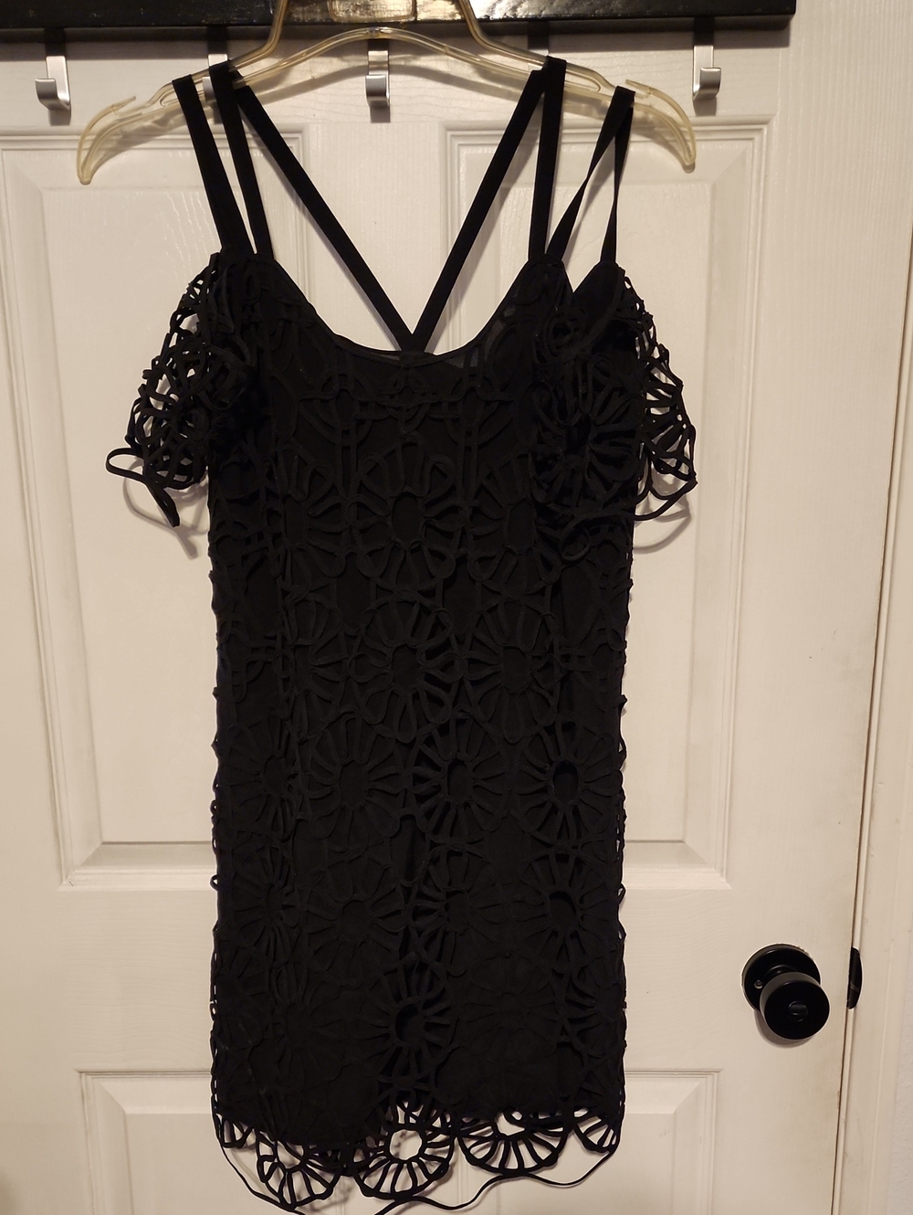 Madison Marcus Black Floral Crochet Cold-Shoulder Mini Dress Sz S